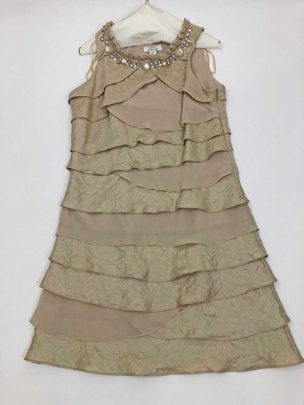 Dress Barn Collection Champagne Tiered Ruffle Dress Size 10 EUC